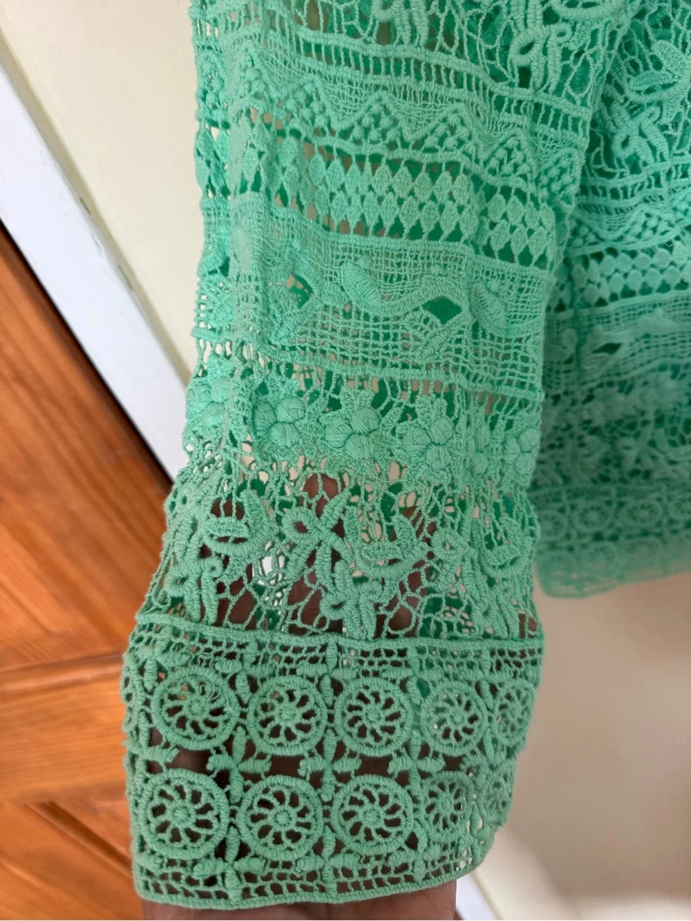 Vintage Style Alfani Mint Crochet Lace Open-Front Cardigan